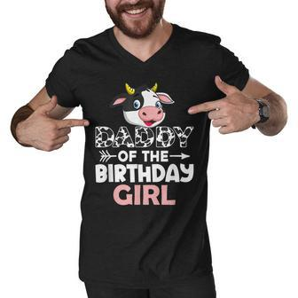 Daddy Of The Birthday Girl Cows Farm Cow Lover Dad Men V-Neck Tshirt - Seseable