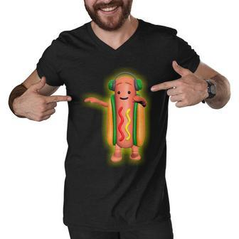 Dancing Hot Dog Funny Filter Meme Tshirt Men V-Neck Tshirt - Monsterry