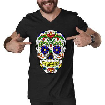 Day Of The Dead Skull Dia De Los Muertos Men V-Neck Tshirt - Monsterry AU