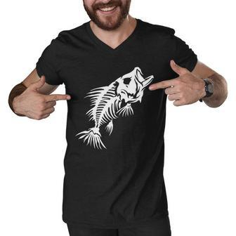 Dead Fish Skeleton X-Ray Tshirt Men V-Neck Tshirt - Monsterry