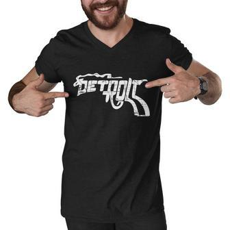 Detroit Gun N Smoke Revolver Tshirt Men V-Neck Tshirt - Monsterry DE