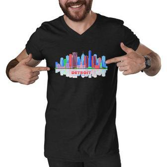 Detroit Skyline Abstract Graphic Design Printed Casual Daily Basic Men V-Neck Tshirt - Thegiftio UK