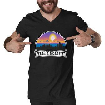 Detroit Skyline Downtown Detroit Motor City Graphic Design Printed Casual Daily Basic V2 Men V-Neck Tshirt - Thegiftio UK