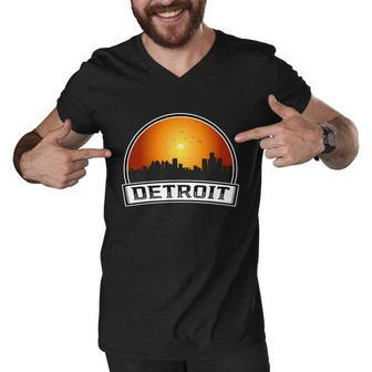 Detroit Skyline Downtown Detroit Motor City Graphic Design Printed Casual Daily Basic V3 Men V-Neck Tshirt - Thegiftio UK