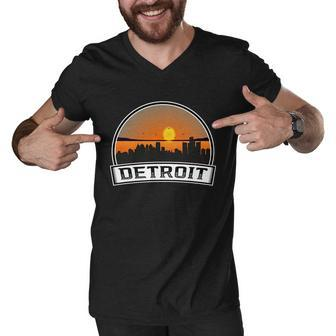 Detroit Skyline Downtown Detroit Motor City Graphic Design Printed Casual Daily Basic V4 Men V-Neck Tshirt - Thegiftio UK