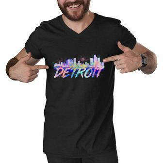 Detroit Skyline Paint Men V-Neck Tshirt - Monsterry AU