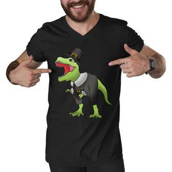 Dinosaur Thanksgiving Pilgrim Tshirt Men V-Neck Tshirt - Monsterry DE