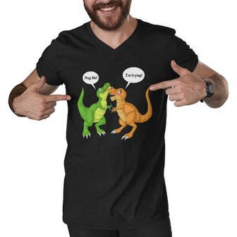 Dinosaur Trex Hug Me Im Trying Men V-Neck Tshirt - Monsterry
