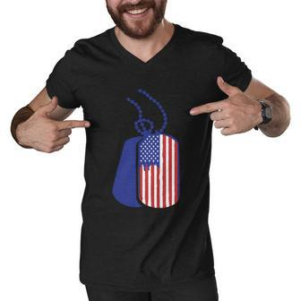 Dog Tag American Flag 4Th Of July Independence Day Patriotic Men V-Neck Tshirt - Monsterry