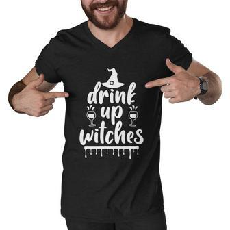 Drink Up Witches Witch Hat Halloween Quote V2 Men V-Neck Tshirt - Monsterry CA
