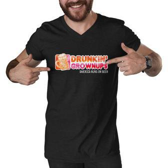 Drunken Grownups American Dad Run On Beer Funny Men V-Neck Tshirt - Monsterry