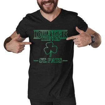 Drunker Things St Patricks Day T-Shirt Graphic Design Printed Casual Daily Basic Men V-Neck Tshirt - Thegiftio UK