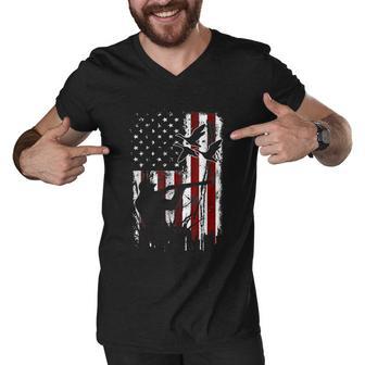 Duck Hunting Vintage American Usa Flag 4Th Of July Hunter Men V-Neck Tshirt - Monsterry UK