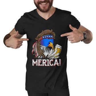Eagle Mullet 4Th Of July Beer Usa American Flag Merica Cool Gift Men V-Neck Tshirt - Monsterry
