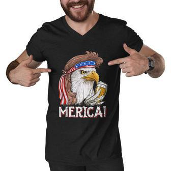 Eagle Mullet 4Th Of July Beer Usa American Flag Merica Cute Gift Men V-Neck Tshirt - Monsterry CA