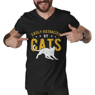 Easily Distracted By Cats Gift Men V-Neck Tshirt - Monsterry