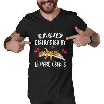 Easily Distracted Leopard Geckos Lizard Lover Gift Men V-Neck Tshirt - Monsterry