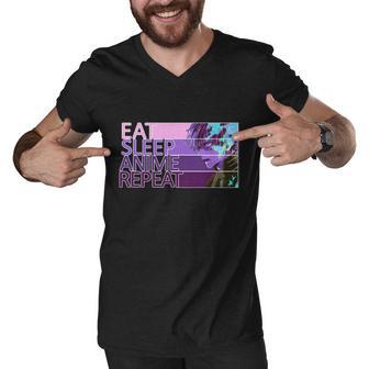 Eat Sleep Anime Repeat Funny Cartoon Men V-Neck Tshirt - Monsterry DE