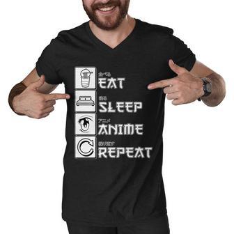 Eat Sleep Anime Repeat Tshirt Men V-Neck Tshirt - Monsterry