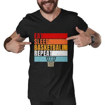 Eat Sleep Basketball Repeat Vintage Basketball Player Basketball Hoop Men V-Neck Tshirt - Monsterry UK