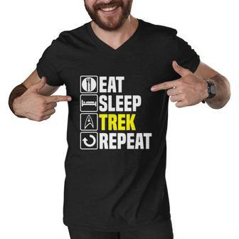Eat Sleep Trek Repeat T Shirt Funny Star Fathers Day Dad Picard Birthday Gift Men V-Neck Tshirt - Monsterry