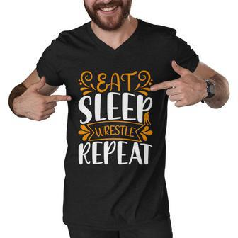 Eat Sleep Wrestle Repeat V2 Men V-Neck Tshirt - Monsterry