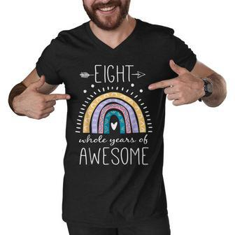 Eight Whole Years Of Awesome 8 Year Old Gifts 8 Bday Rainbow Men V-Neck Tshirt - Thegiftio UK