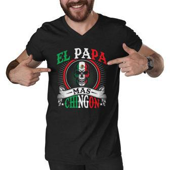 El Papa Mas Chingon Funny Mexican Dad Husband Regalo Flag Men V-Neck Tshirt - Thegiftio UK