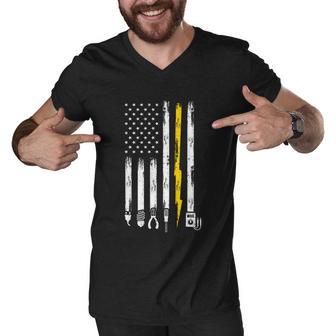 Electrician American Flag Usa Men V-Neck Tshirt - Monsterry