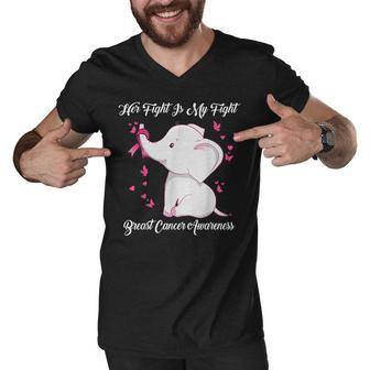 Elephant Her Fight Is My Fight Breast Cancer Awareness Men V-Neck Tshirt - Thegiftio UK