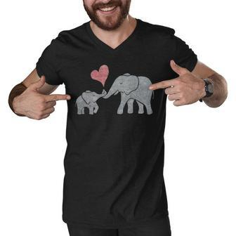 Elephant Hugs Gray Mom And Baby With Red Heart Men V-Neck Tshirt - Thegiftio UK
