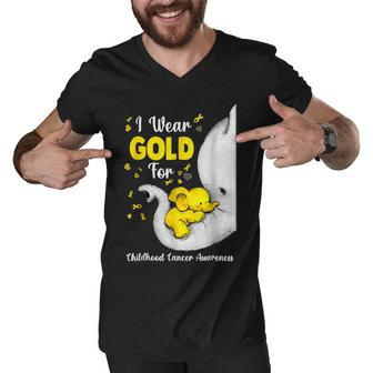 Elephant I Wear Gold Ribbon For Childhood Cancer Awareness Men V-Neck Tshirt - Thegiftio UK