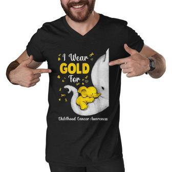 Elephant I Wear Gold Ribbon For Childhood Cancer Awareness V2 Men V-Neck Tshirt - Thegiftio UK