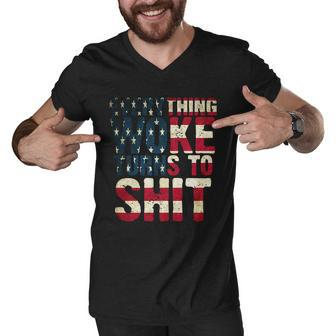 Everything Woke Turns To Shit Usa Flag Tshirt Men V-Neck Tshirt - Monsterry UK