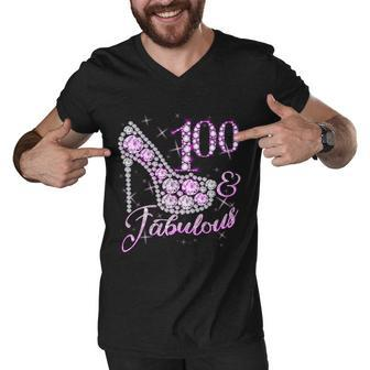 Fabulous & 100 Sparkly Shiny Heel 100Th Birthday Tshirt Men V-Neck Tshirt - Monsterry UK