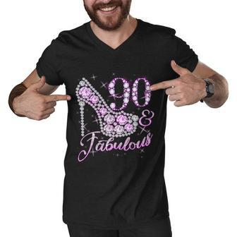 Fabulous & 90 Sparkly Shiny Heel 90Th Birthday Tshirt Men V-Neck Tshirt - Monsterry