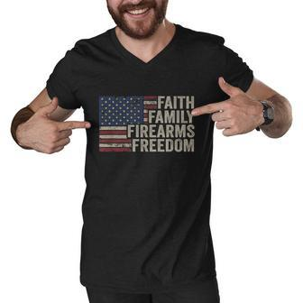 Faith Family Firearms & Freedom American Flag Pro God Guns Men V-Neck Tshirt - Monsterry UK