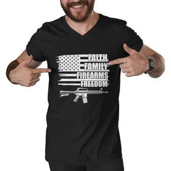 Faith Family Firearms Freedom Patriotic American Flag Cool Gift Men V-Neck Tshirt - Thegiftio UK