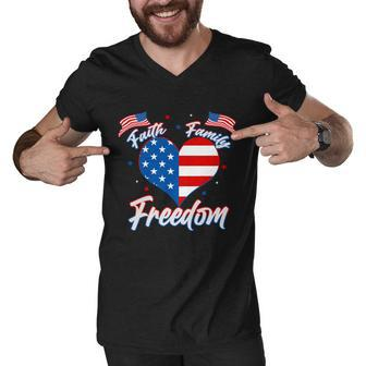 Faith Family Freedom Usa American Flag Heart Men V-Neck Tshirt - Monsterry