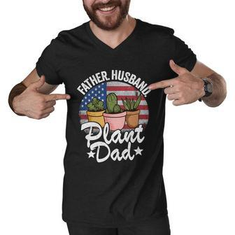 Father Husband Plant Dad American Flag Gardener Plant Daddy Gift Men V-Neck Tshirt - Thegiftio UK