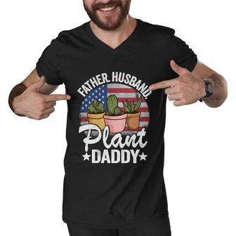 Father Husband Plant Daddy American Flag Gardener Plant Dad Cute Gift Men V-Neck Tshirt - Thegiftio UK