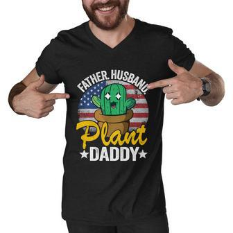 Father Husband Plant Daddy American Flag Gardener Plant Dad Gift Men V-Neck Tshirt - Thegiftio UK