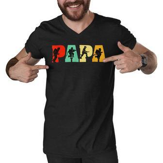 Firefighter Funny Papa Firefighter Fathers Day For Dad Men V-Neck Tshirt - Seseable