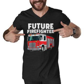 Firefighter Future Firefighter Fire Truck Theme Birthday Boy Men V-Neck Tshirt - Seseable