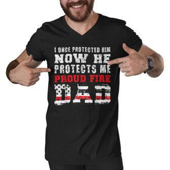 Firefighter Proud Fire Dad Fireman Father Of A Firefighter Dad Men V-Neck Tshirt - Seseable