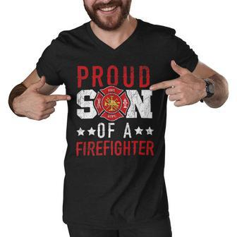 Firefighter Proud Son Of A Firefighter Firefighting Fireman Fire Rescue Men V-Neck Tshirt - Seseable