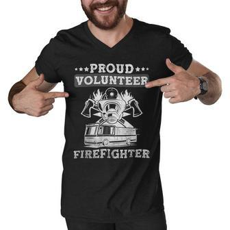 Firefighter Proud Volunteer Firefighter Fire Department Fireman Men V-Neck Tshirt | Seseable UK