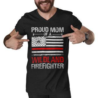 Firefighter Red Line Flag Proud Mom Of A Wildland Firefighter Men V-Neck Tshirt - Seseable