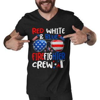 Firefighter Red White Blue Firefighter Crew American Flag Men V-Neck Tshirt - Seseable