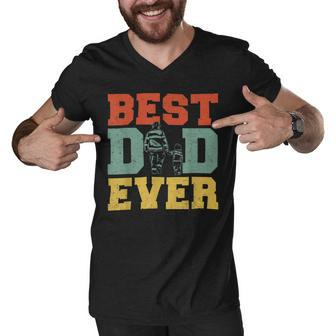 Firefighter Retro Best Dad Ever Firefighter Daddy Happy Fathers Day Men V-Neck Tshirt - Seseable
